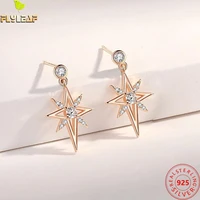 real 925 sterling silver jewelry zircon eight pointed star stud earrings for women rose gold plating femme luxury accessories
