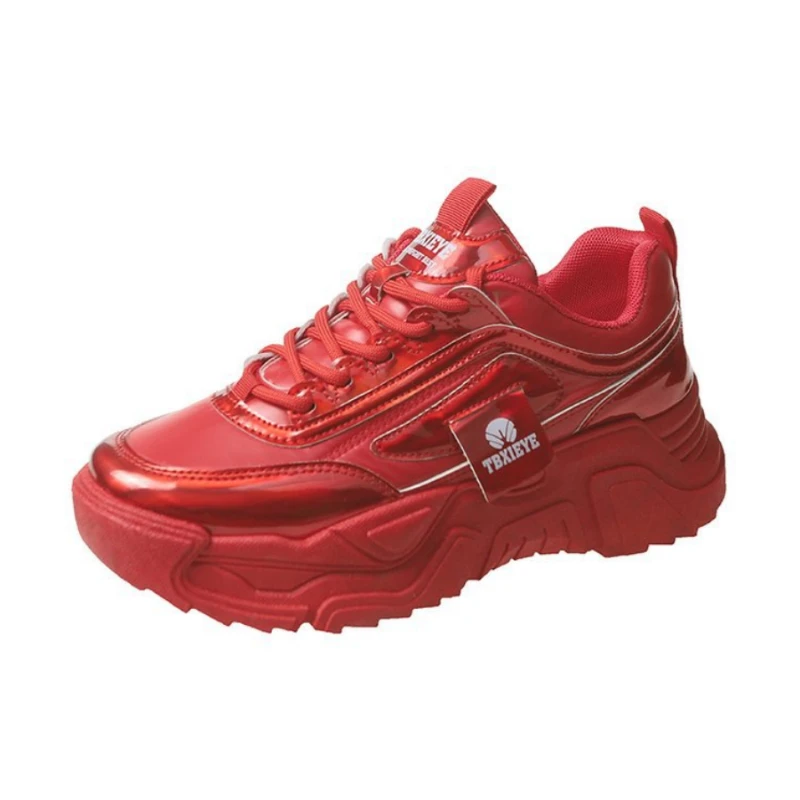 

Fashion PU Leather Women Casual Shoes Ladies Platform Sneakers Non-Slip Gym Shoes Lace Up Sports Trainers Women Running Shoes
