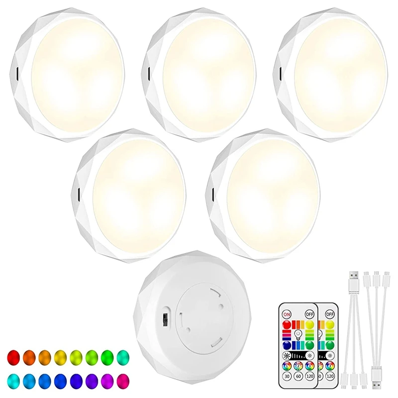 

HOT SALE Rechargeable Led Puck Lights 6 Pack,Under Cabinet Lighting With Remote Dimmable RGB 16 Colors Timing Wireless Tap Light