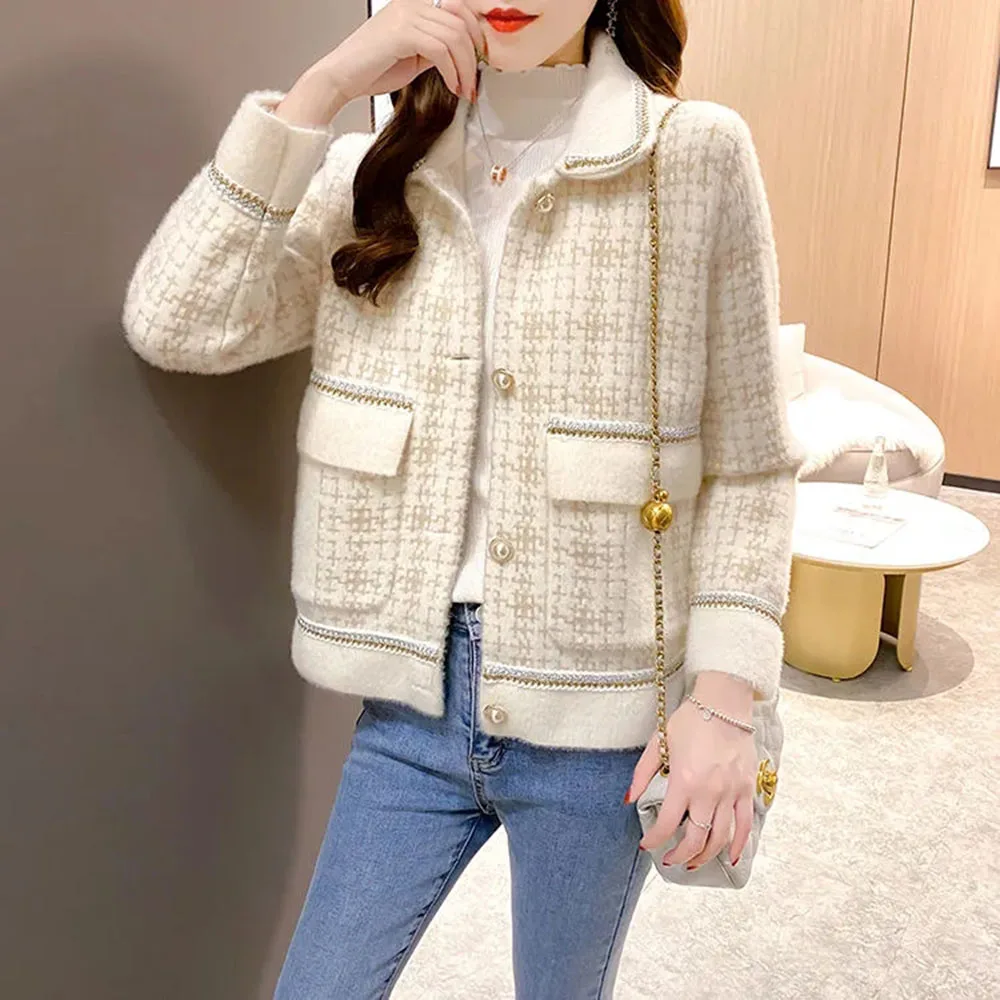 

AutumnWinter Short Woolen Jacket Women High Quality Imitation Mink Velvet Coat Ladies Elegant Wool Blends Jackets Casual Outwear