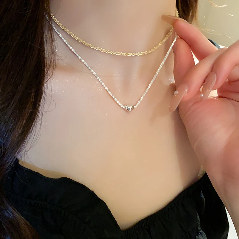 

DREJEW Silver Color Chain Necklace For Women Love Heart Pendant Necklace Trendy Simple Short Choker Necklaces Jewelry Gifts
