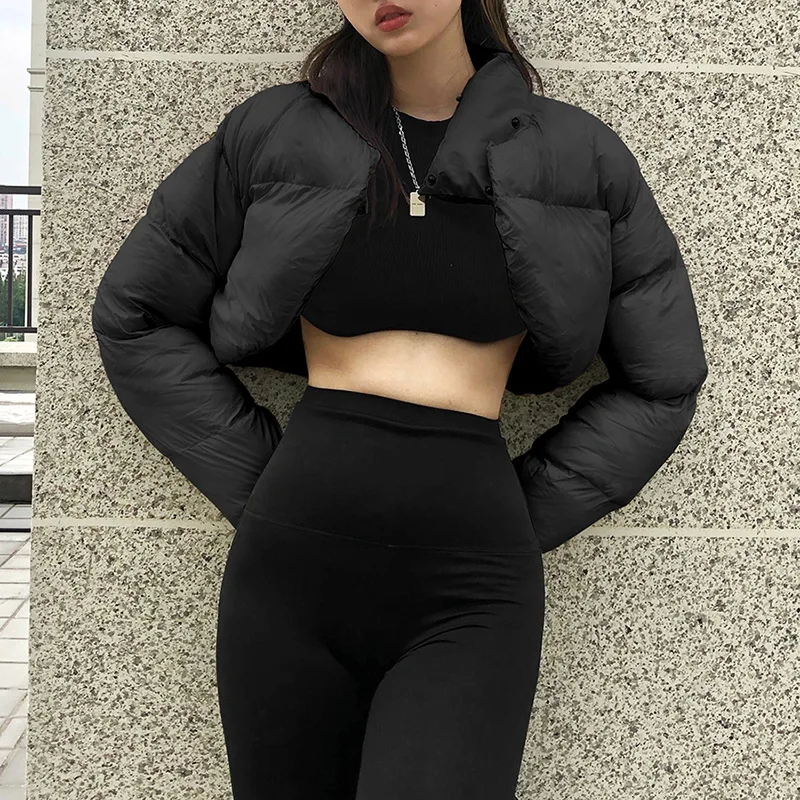2021 Fall/winter Women's Solid Color Slim-fitting Navel Fashion Stand-up Collar Long-sleeved Warm Down Jacket Women's Jacket