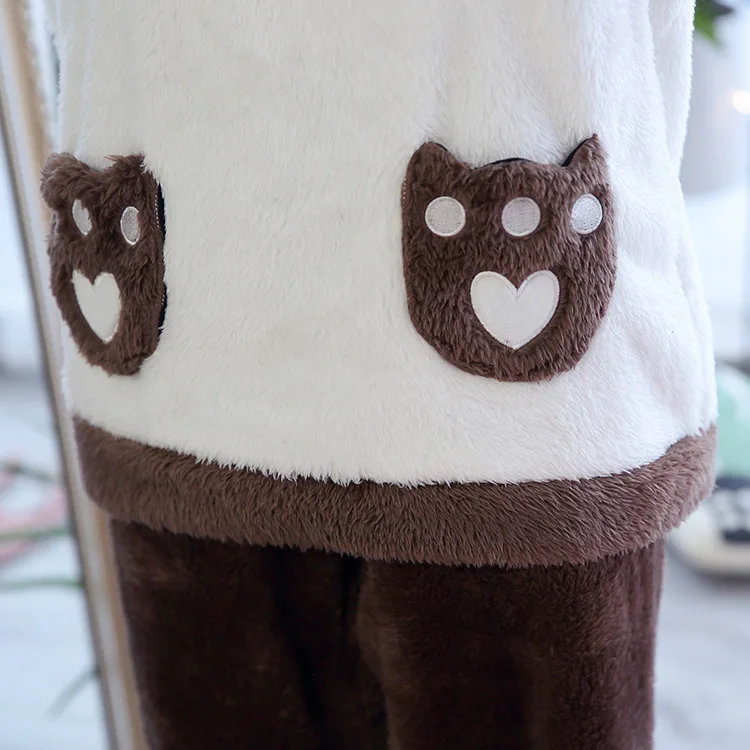 Winter New Women's Flannel Hooded Long Sleeve Pajamas Set Cute Leisure Women Sleepwear Set Gold Velvet Pyjamas Homewear