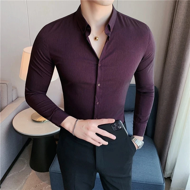2022 Men's Shirts Slim Fit Simple Long Sleeves Casual Office Men's Shirts