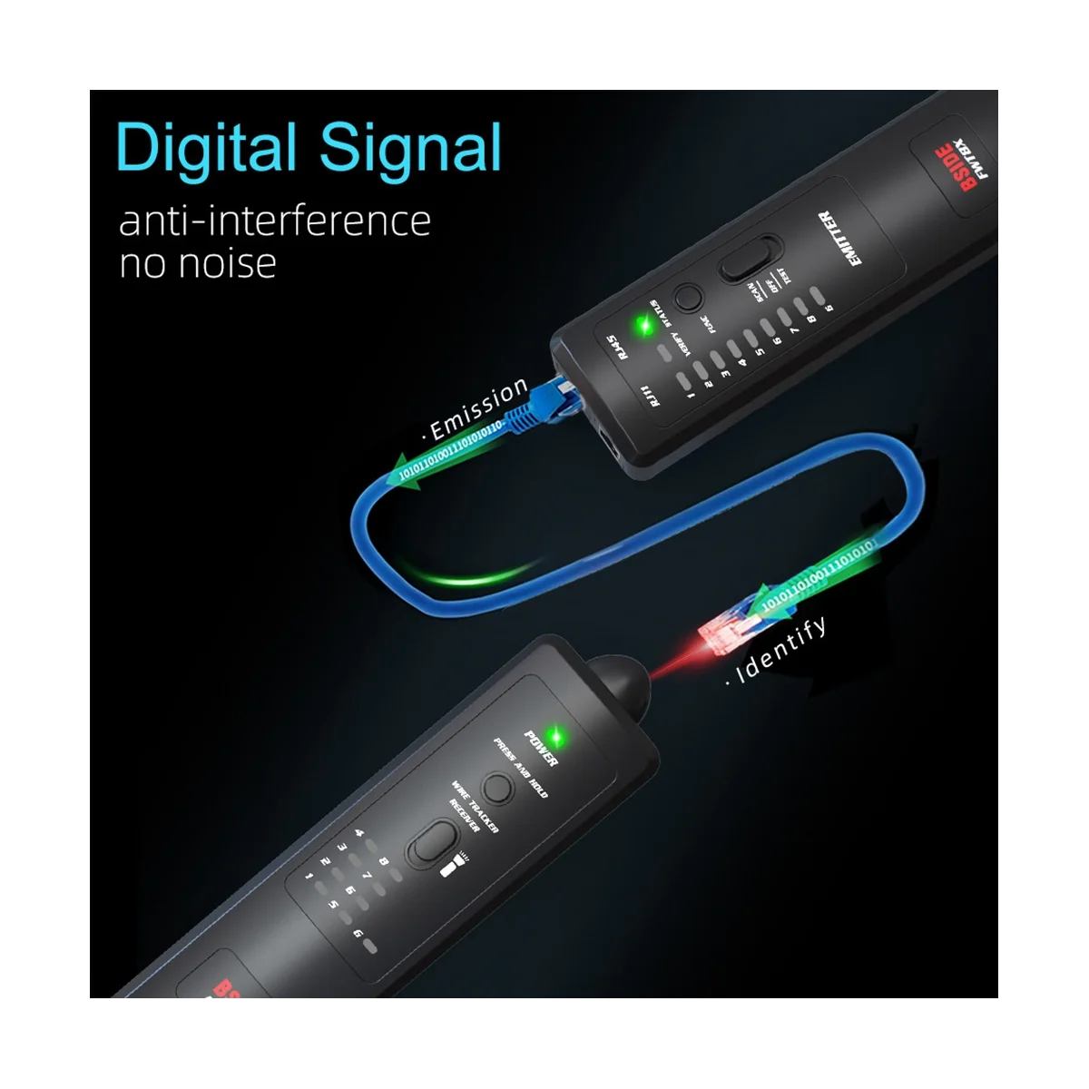 

FWT8X Network Cable Detector RJ11/45 Lan Ethernet Phone Wire Tester Finder Tool Black