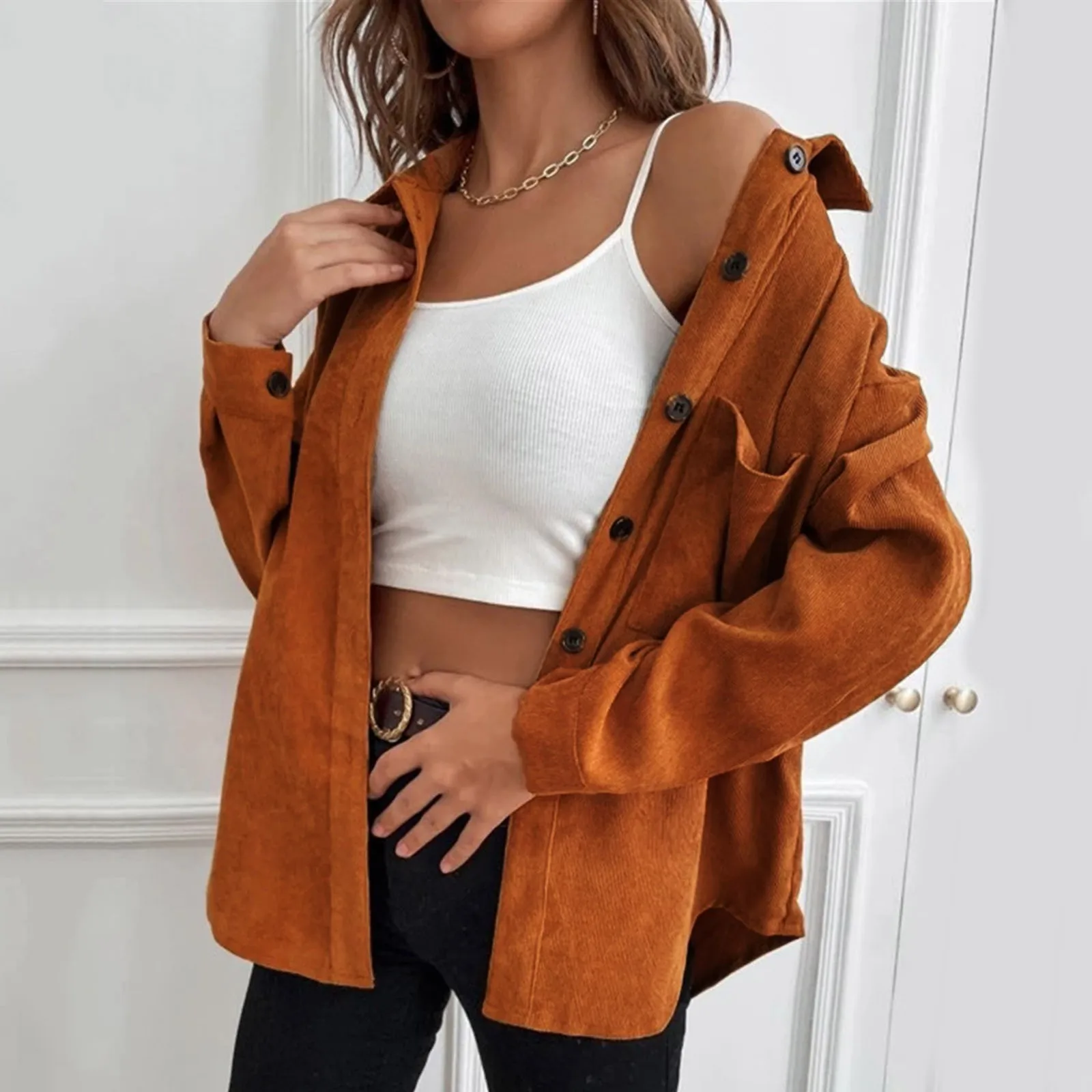 

Womens Lapel Long Sleeve Coat Jacket Solid Color Button Fashion Coat Windbreaker Supplement