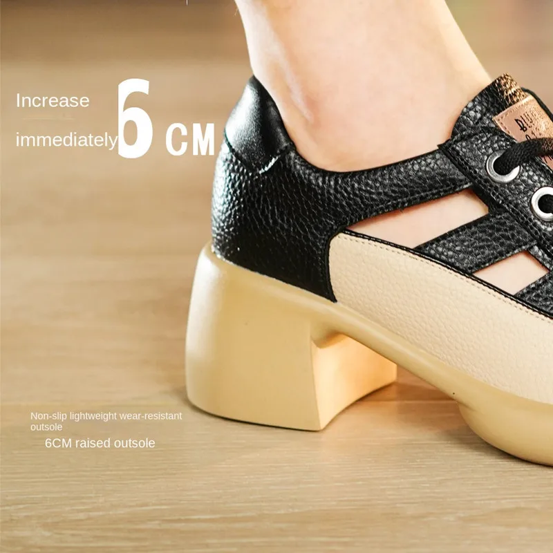 Sandals Women's Genuine Leather 2023 New High Heeled British Style Openwork Casual Single Shoes Roman Luxury Women's Sandals