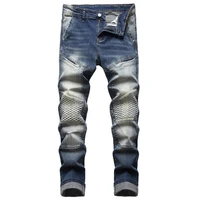 jeans mens tide brand motorcycle ruffled slim stretch casual denim ripped embroidery design pants male tide pants