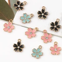 10pcs 13x17mm 3 color flower petal pendant with rhinestone moissanite charms for jewelry making diy necklaces accessories
