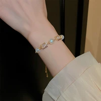 aurora color pearl zircon square pull out bracelet simple adjustable fashion temperament charm bracelet boho design jewelry gift
