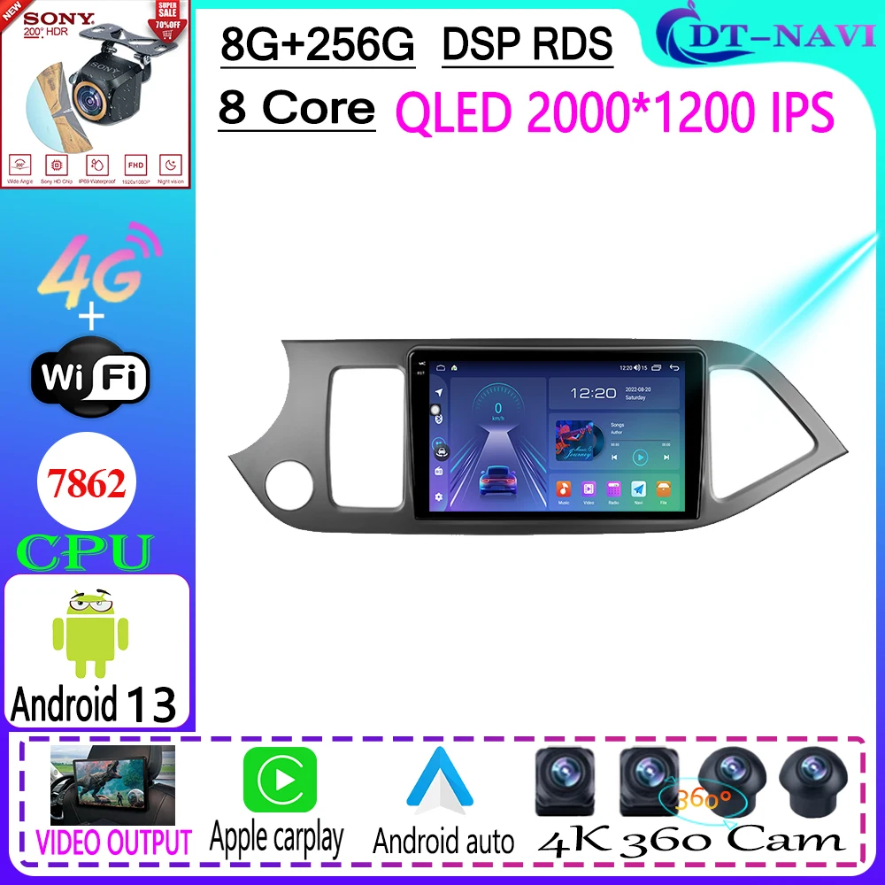 

Автомагнитола для KIA PICANTO Morning 2 2011-2016, стерео, мультимедийный видеоплеер, навигатор GPS, Android 13, Wi-Fi, BT, 4G, No 2din, dvd