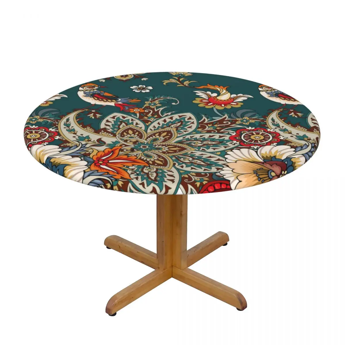 

Round Table Cover for Dining Table Elastic Tablecloth Gook Luck Birds Fitted House Hotel Decoration