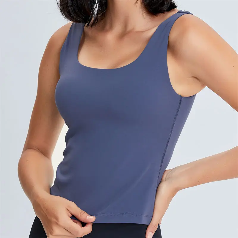 

UVRCOS canotta da allenamento a vita alta da donna con reggiseno incorporato spazzolato scollo a U lungo Yoga Top sport