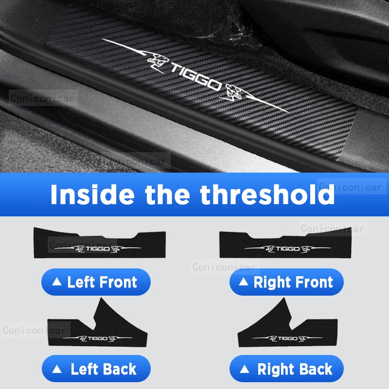 

Для Chery Tiggo 4 Pro 5X Pro Hybrid 2023-2025 Защита задней двери Педаль порога Углеродное волокно Текстура Кожа Стайлинг Автомобильная наклейка