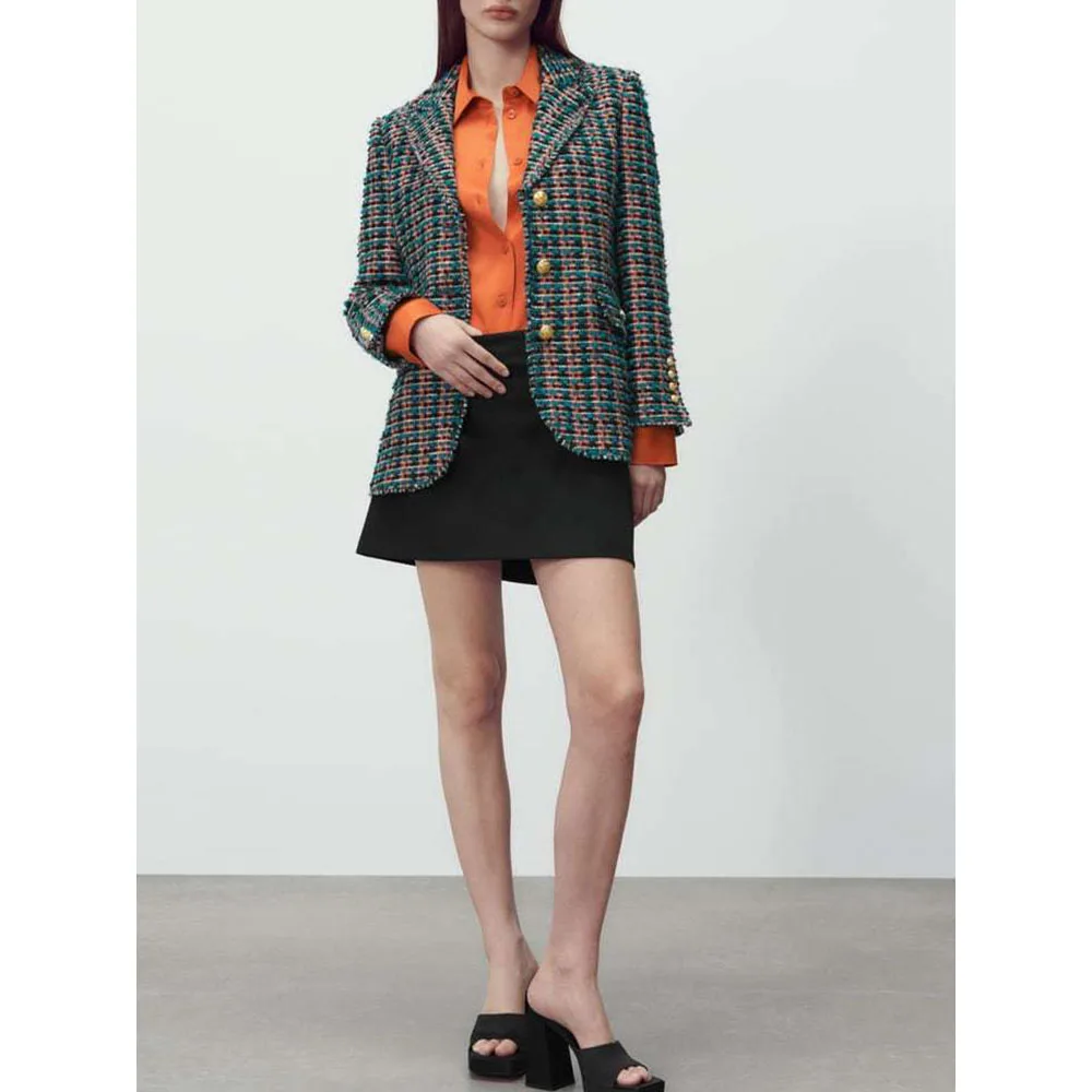 

2022 women's summer new textured slim suit jacket European and American style pockets temperament top