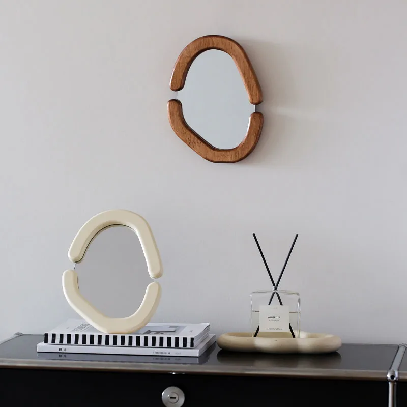 

Irregular Wall Mirror Bathroom Vanity Nordic Design Cute Luxury Bedroom Wood Frame Desk Mirror Makeup Espelho House Decoration