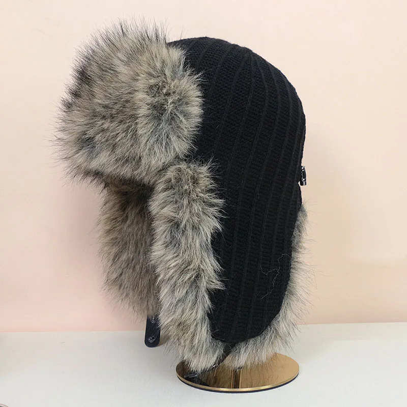 Зимние шапки высокого качества для женщин ушанка 2024 русская осенняя вязаная