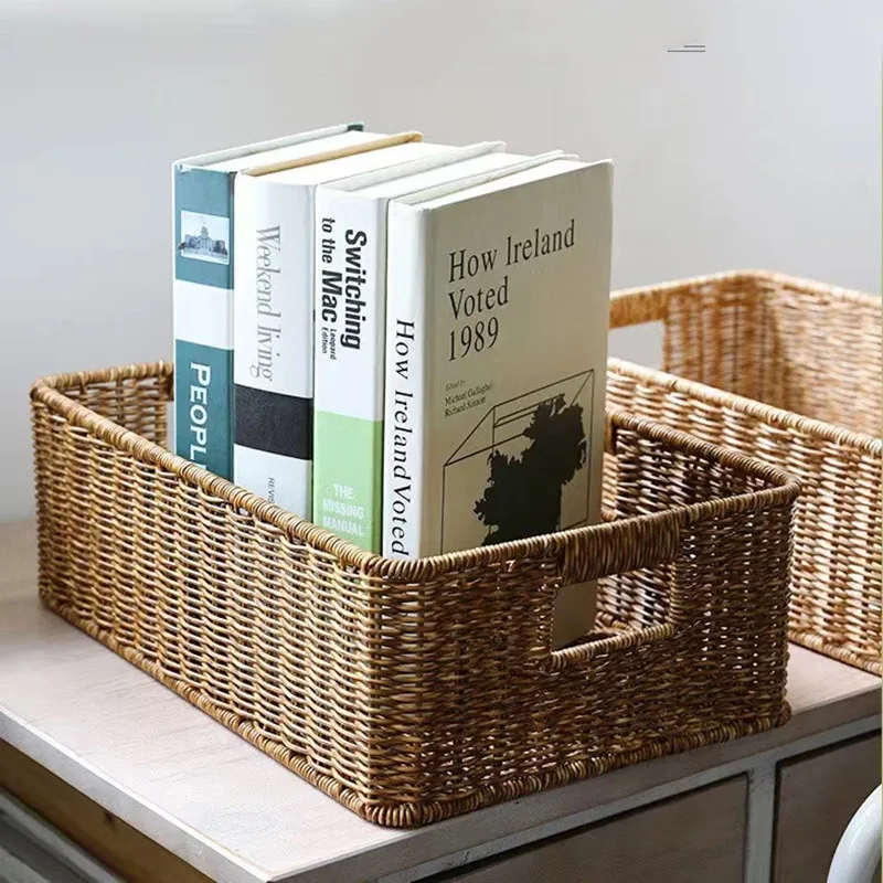 

Desktop Woven Storage Basket Built-in Handles Toy Storage Baskets For Sundries Study Finishing Basket Bathroom Supplies