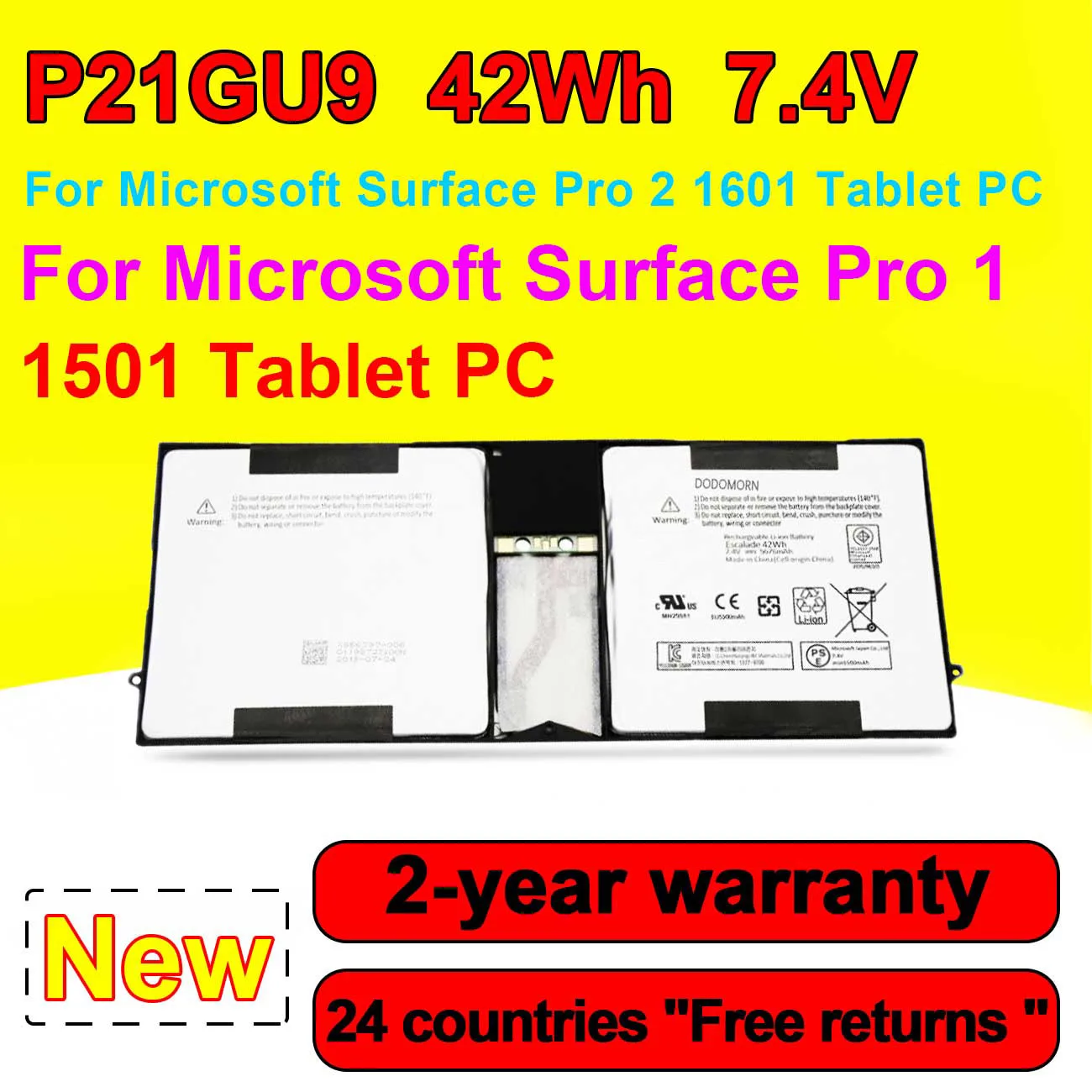 Аккумулятор для ноутбука P21GU9 Microsoft Surface Pro 2 1601/Pro 1 1501 телефон планшета 7 40 в 42 Вт-ч 5676