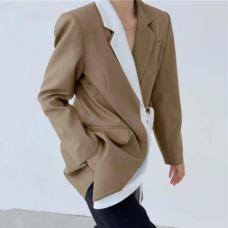 

Повседневный лоскутный Блейзер популярных цветов для женщин с отложным воротником и длинным рукавом кружевная Корейская куртка женская мо...