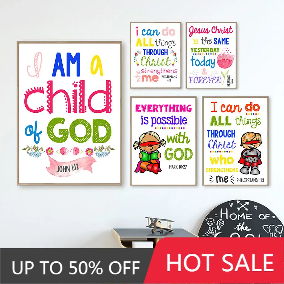 

Kids Bible Verses Christian Church Scripture Wall Art Canvas Painting Nordic Posters And Prints Wall Pictures Child Room Decor