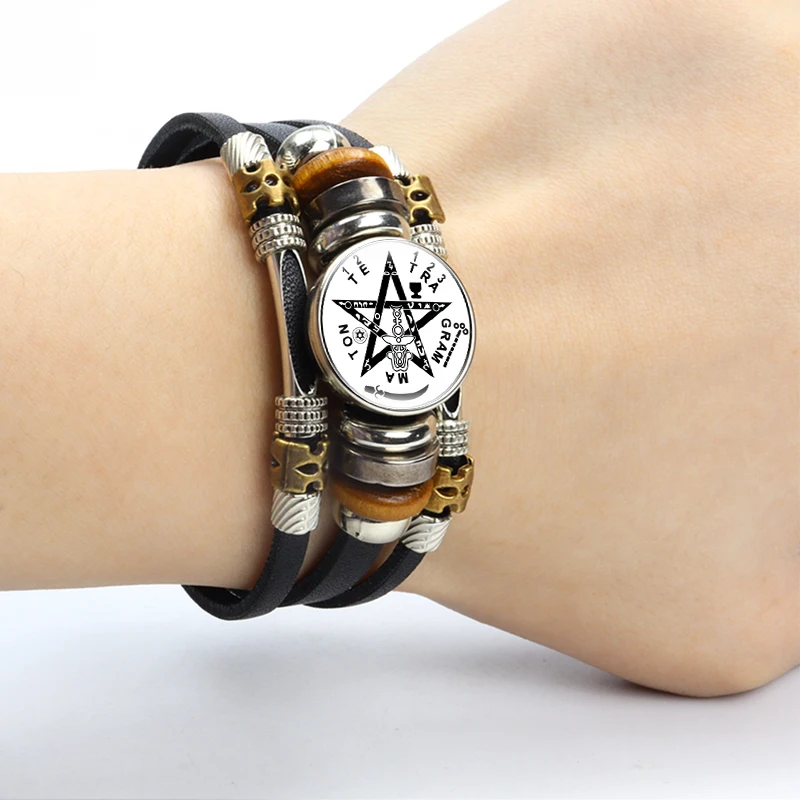 Супернатуральный кожаный браслет в виде пентаграммы мужской стиле панк с