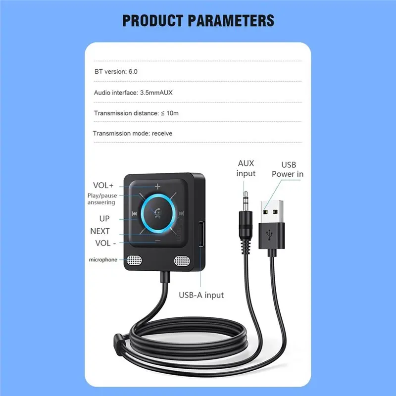 B03B-Беспроводной автомобильный адаптер Bluetooth 6.0 с двумя микрофонами, USB-адаптер AUX 3,5 мм, Bluetooth-приемник (art.: 3920da1fb76ce) - 3920da1fb76ce