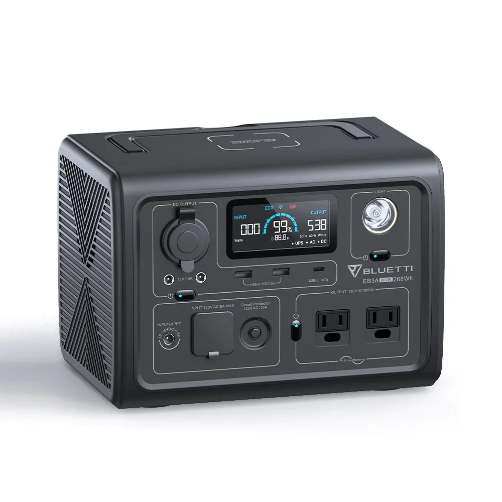 BLUETTI 휴대용 발전소 태양광 발전기, EB3A, 600W 순수 정현파 인버터 내장, 268Wh 용량 LiFePO4 배터리 2,500회 80% 정전, 캠핑 낚시 RV UPS 2,500 + 사이클 휴대가 간편함 고속 충전/ 안전 & 믿음직함 6 가지 충전 방식( 최대 200W 태양광 입력 8개의 출력 포트로 여러가지 수요를 한번에 충족 낮은 비용 높은 효율 자동차 냉장고 TV 노트북용