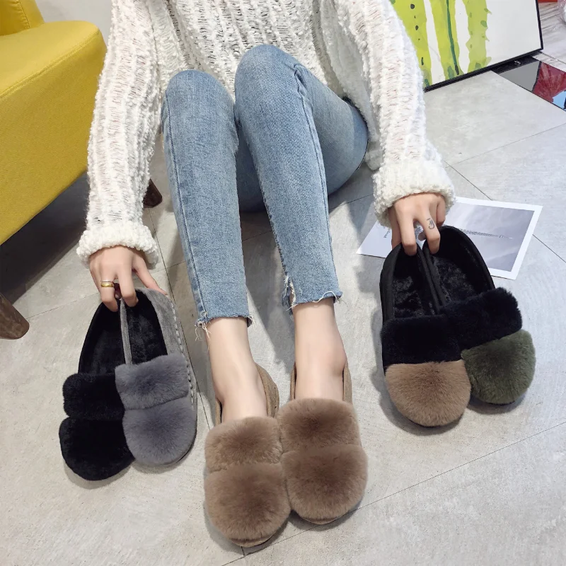 

BCEBYL Winter new fashion outside to wear flat shoes shallow mouth plus velvet casual sports shoes female cotton shoes 2023