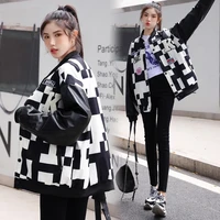 2022 spring new fashion personalized checkerboard casual women jacket couples baseball uniform plus size casual loose coat