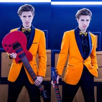 fashion men suits set wedding tuxedos one button 2 pieces yellow blazerblack pants suits custom made smart casual party show