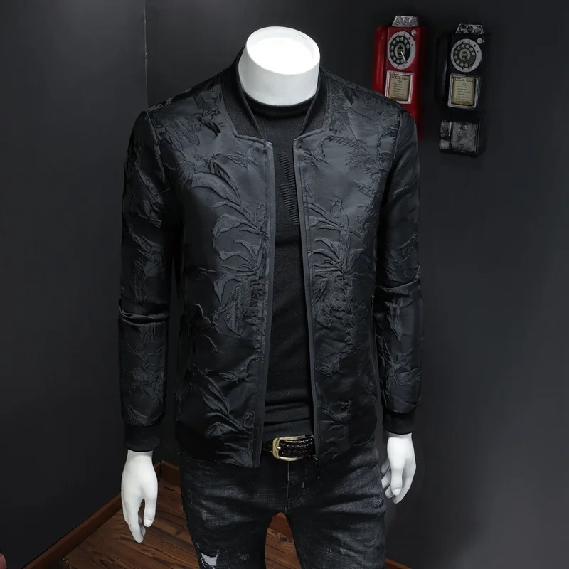 

Men Jacket Paisely Floral Vintage Business Bomber Jacquard Jacket Men 2023 Fall Windbreaker Clothes Vintage Jacket Coat 4XL