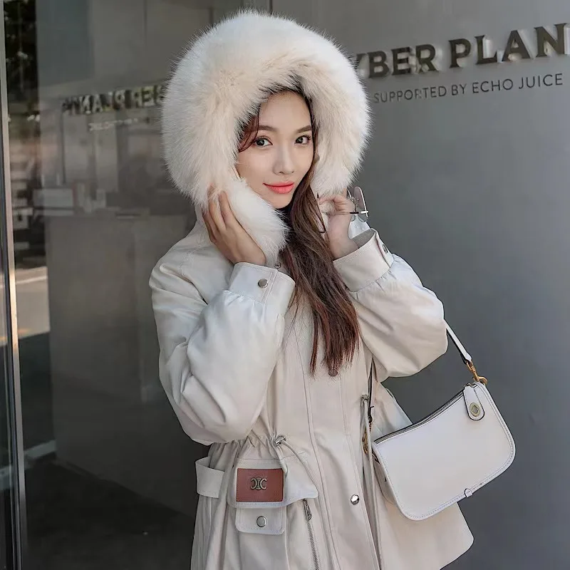 

Женская зимняя Толстая теплая парка средней длины с подкладкой из кроличьего меха и воротником из лисьего меха, 2022