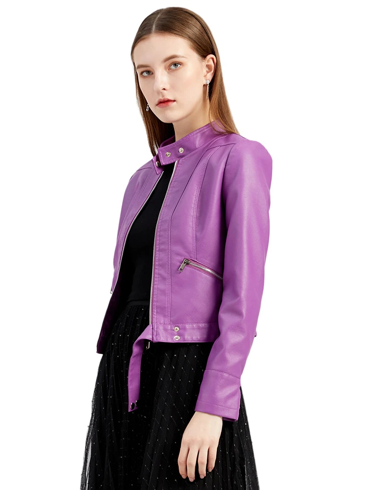 Fashion Stand Collar Leather Jacket Women 2022 Autumn New Ladies Thin Black Pu Leather Coat Casual Short Coat Club Streetwear