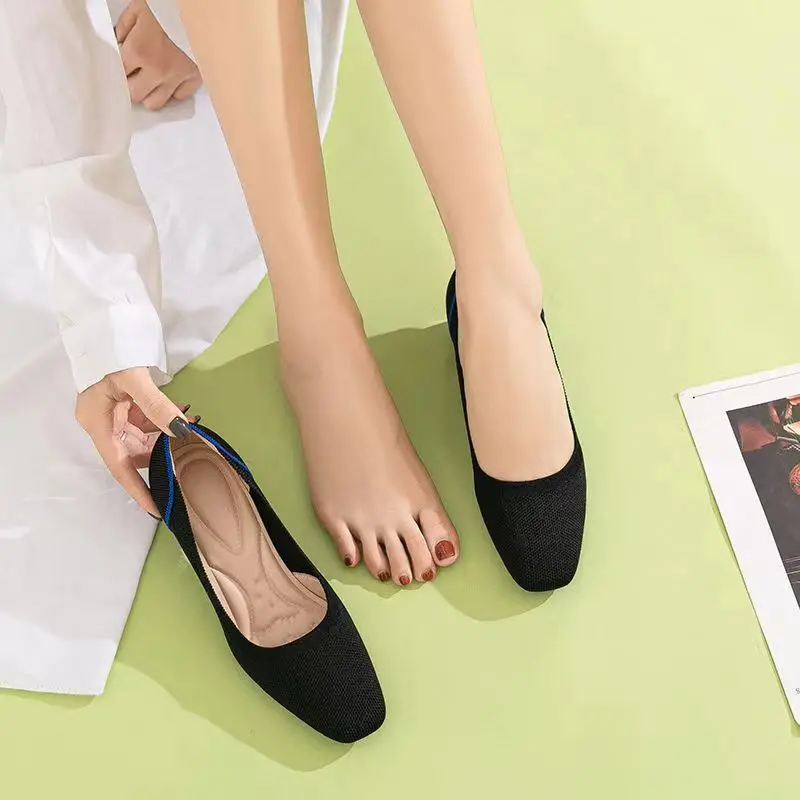 Large High-heeled Shoes 42/43/41 Women's Shoes Knitted Fashionable Breathable Non-slip Beautiful Color Matching Spring and Autum