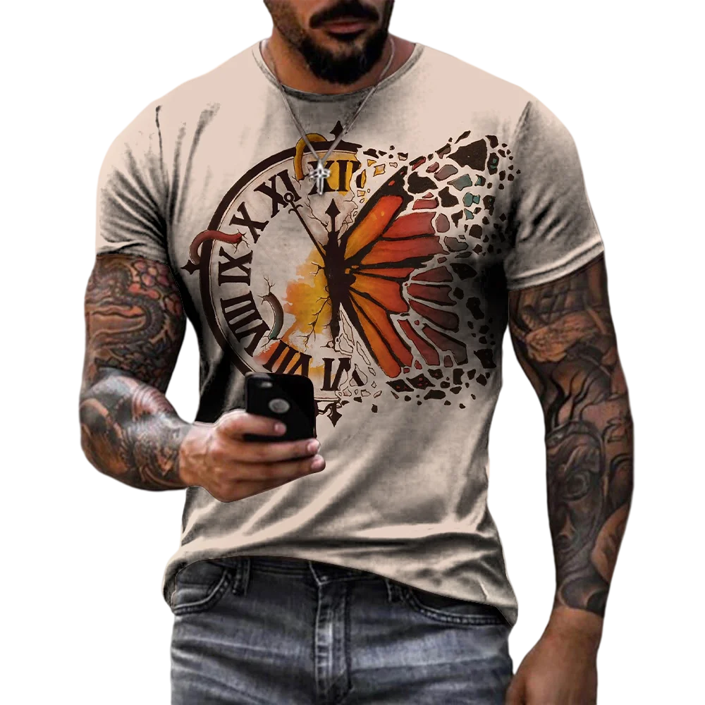 

Мужская футболка с круглым вырезом, коротким рукавом и 3D-принтом бабочки