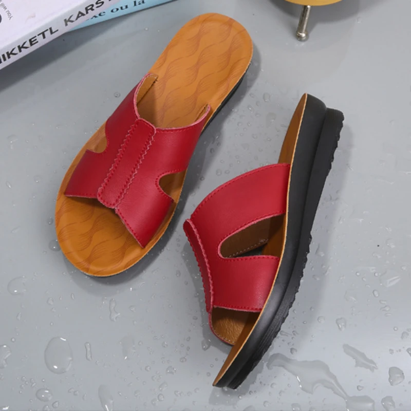 

Korean Version Dermis Flat Bottom Anti-slip Women Slippers 2023new Fashion Casual Simple Slipsole Solid Color Sandal Summertime