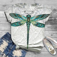 casual new harajuku ladies t shirt ladies summer short sleeve digital 3d colorful dragonfly print o neck top t shirt
