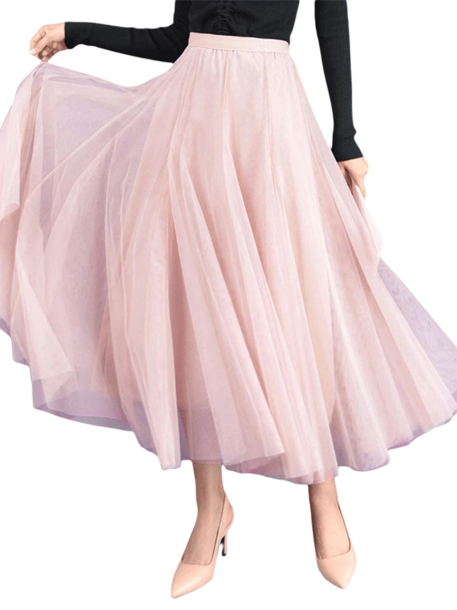 Женская сетчатая юбка с высокой талией кружевная длинная Плиссированная Тюлевая