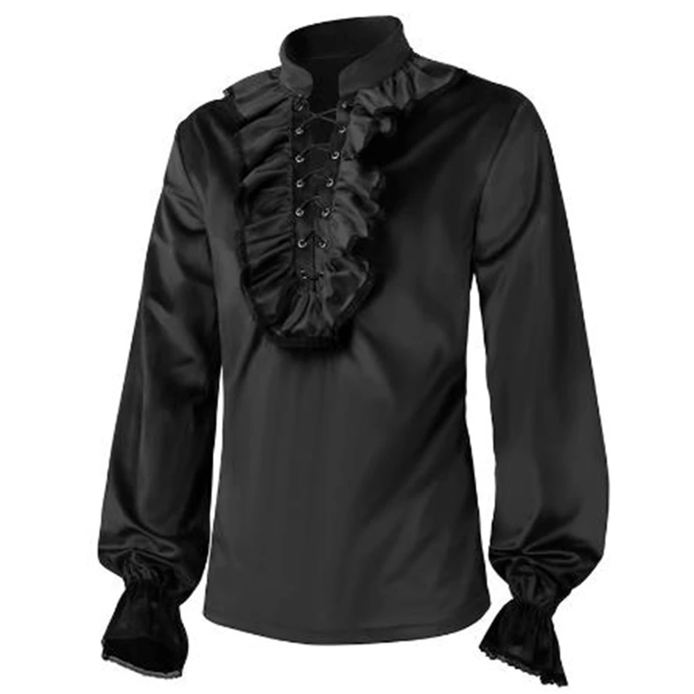 Medieval Victorian Blouse Long Sleeve Wine Red Lace Trim Steampunk Vampire Halloween Costume