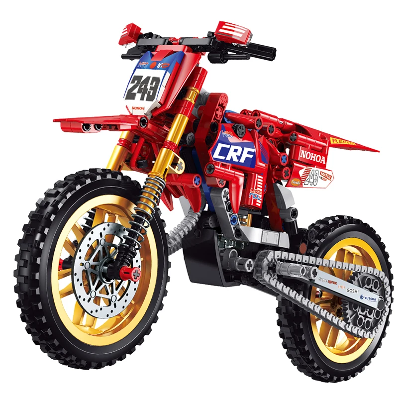

1:8 New Technical High-Tech Motorcycle Motocross CRF Model Building Blocks Off-Road Car MOTO Moc Bricks Gifts Diy Toys Kids Boys