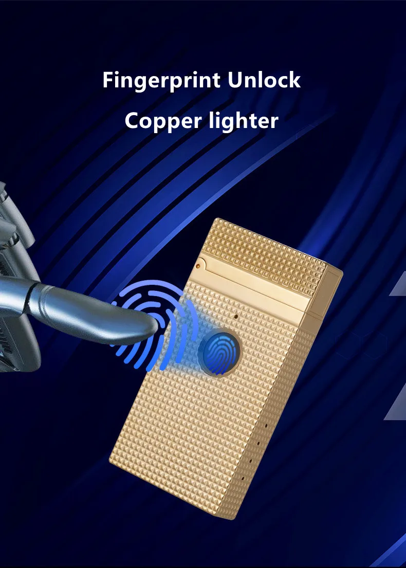 

2022 New USB Rechargeable Plasma Brass Lighter Fingerprint Recognition Touch Sensor, Power Display Men's Gift