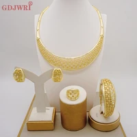 italian ladies dubai gold color jewelry set high quality hollow out necklace bracelet earring ring wedding banquet dress party
