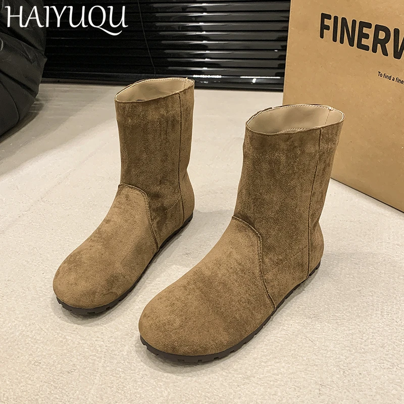 Женские замшевые ботильоны на плоской подошве зимние дизайнерские ботинки