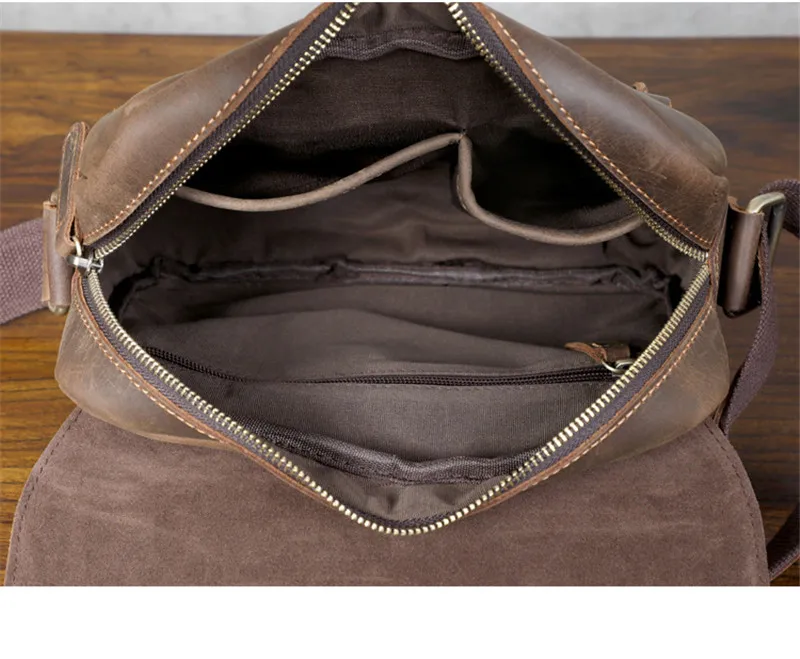 Casual natural organizer genuine leather men's messenger bag retro outdoor work travel crazy horse cowhide shoulder bag satchel