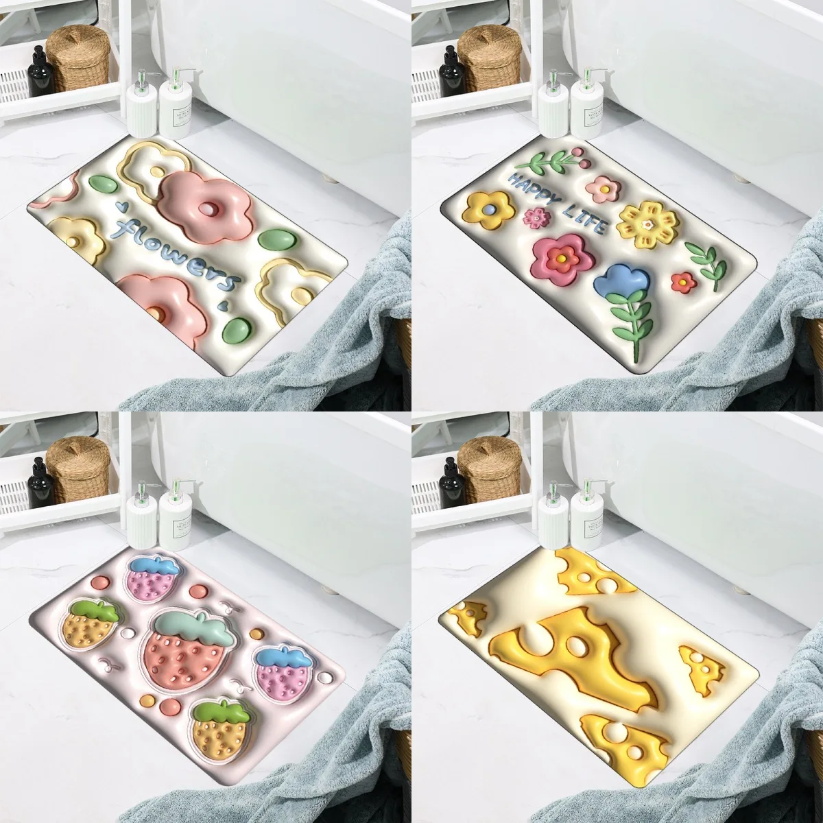 

3D Cartoon Bath Mat Washbasin Anti-skid Bathroom Carpet Bathtub Side Floor Carpet Shower Room Doormat Memory Foam Mat