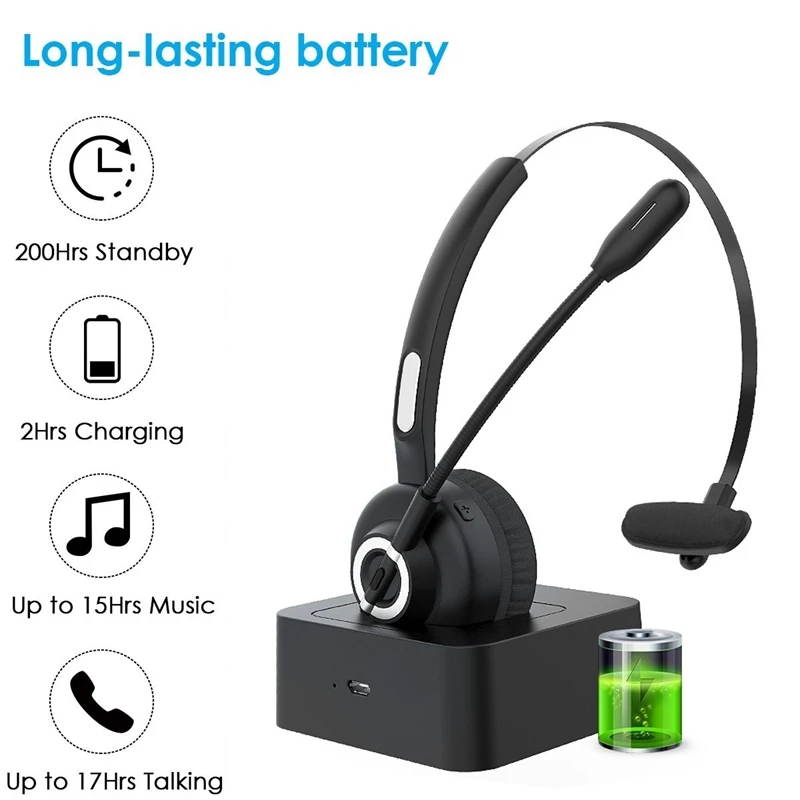 

HFES Trucker Bluetooth Headset Wireless Headset With Microphone Charging Dock With Charging Station For Office Phone