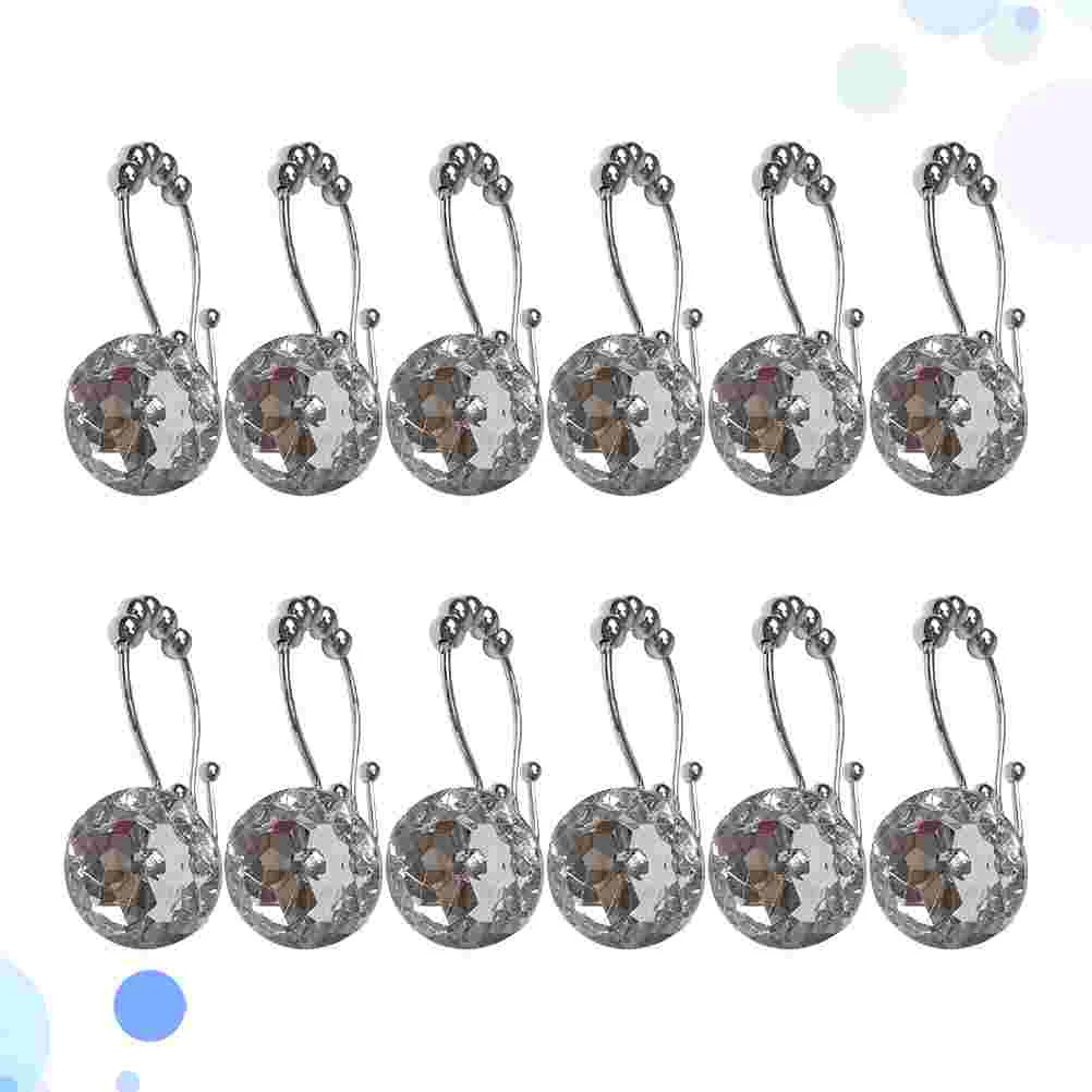

12PCS Rust Resistant Double Hooks Glide Curtain Tieback Hooks for Both Shower Curtain and Liner (Stainless Steel Hook, White)