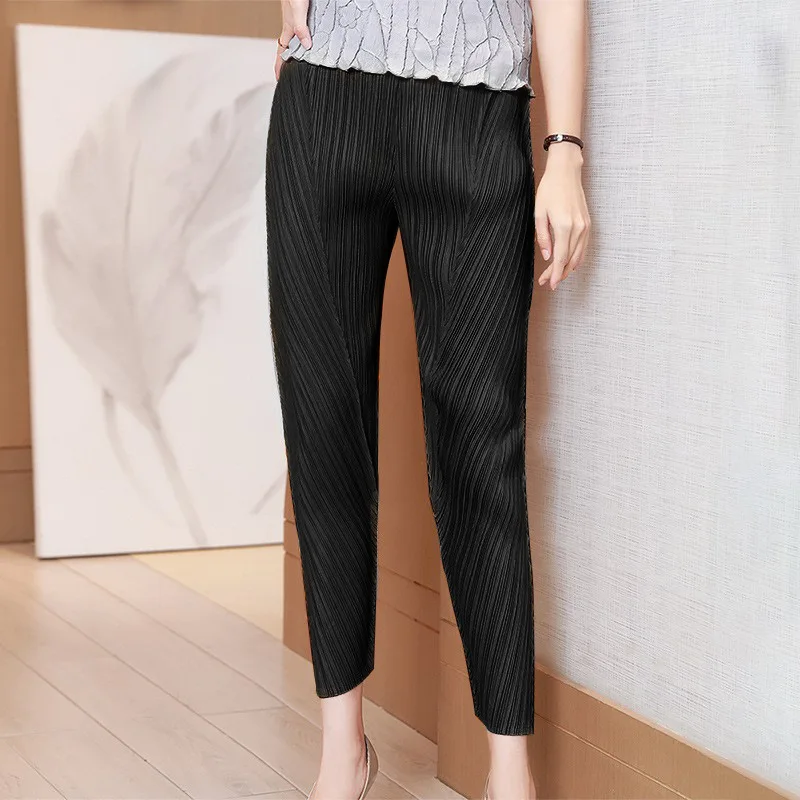 Miyake pleated neutral Korean version women's new loose pleated nine-point trousers breathable fashion pencil pants