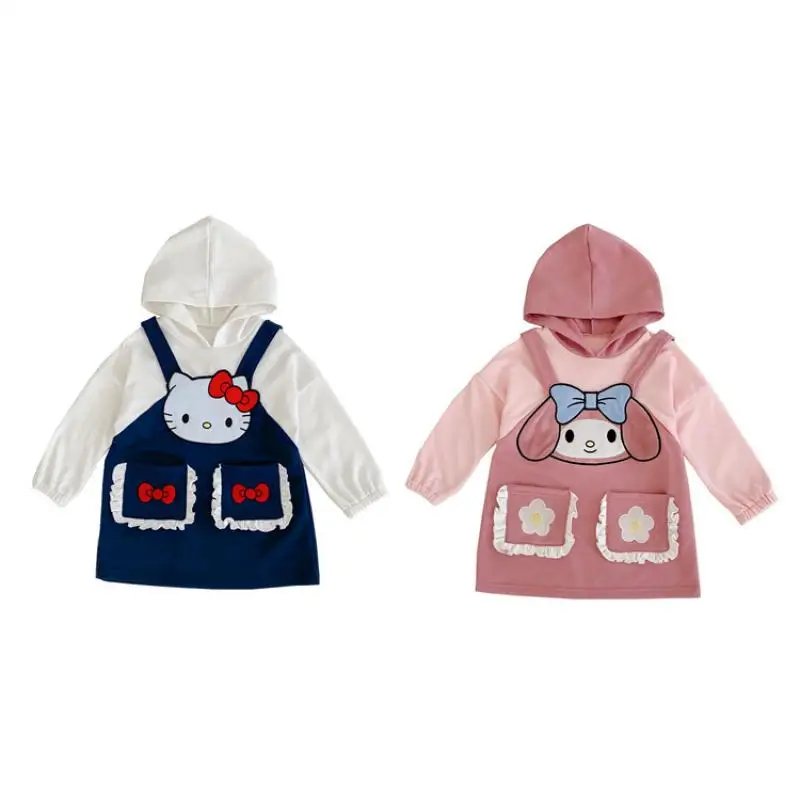 

New Hellokitty Dress Kawaii Sanrio Mymelody Cartoon Pocket Kids Hoodie Cute Girls Dress Kids Birthday Gift